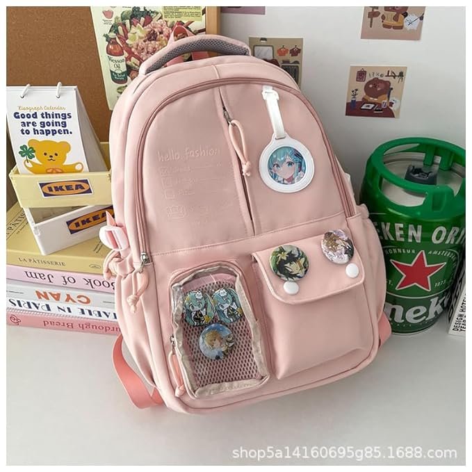 Cute Aesthetic School Backpack with Pins Large Capacity Stylish Travel College Bag